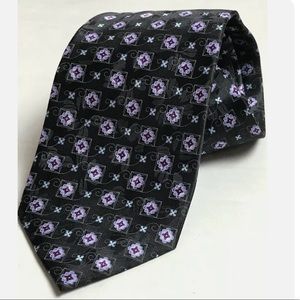 NEW Bloomindales Joseph & Lyman Mens Dress tie 100% silk -Black flloral geo